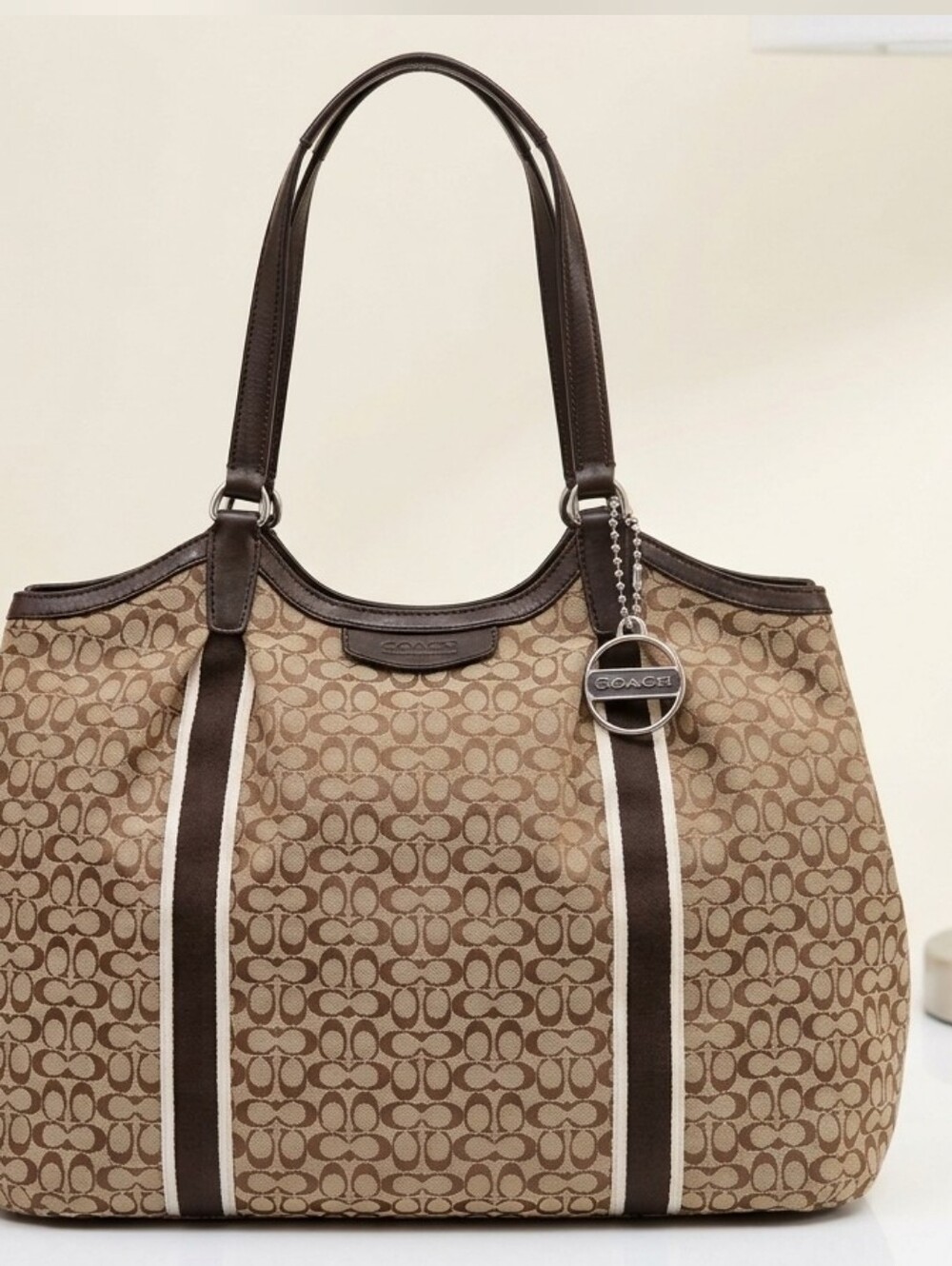 Authentic Coach Signature Jacquard Stripe Tote | Y2K Vintage Shoulder Bag